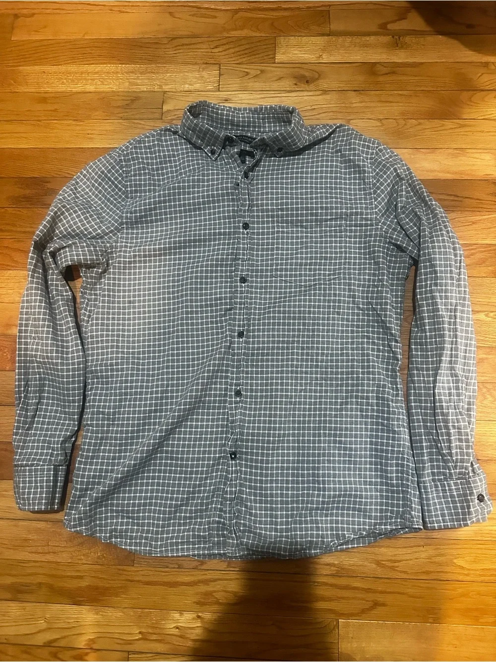 Banana Republic Luxe Flannel Slim Fit Gray Checked Long Sleeve Button Up Large‎